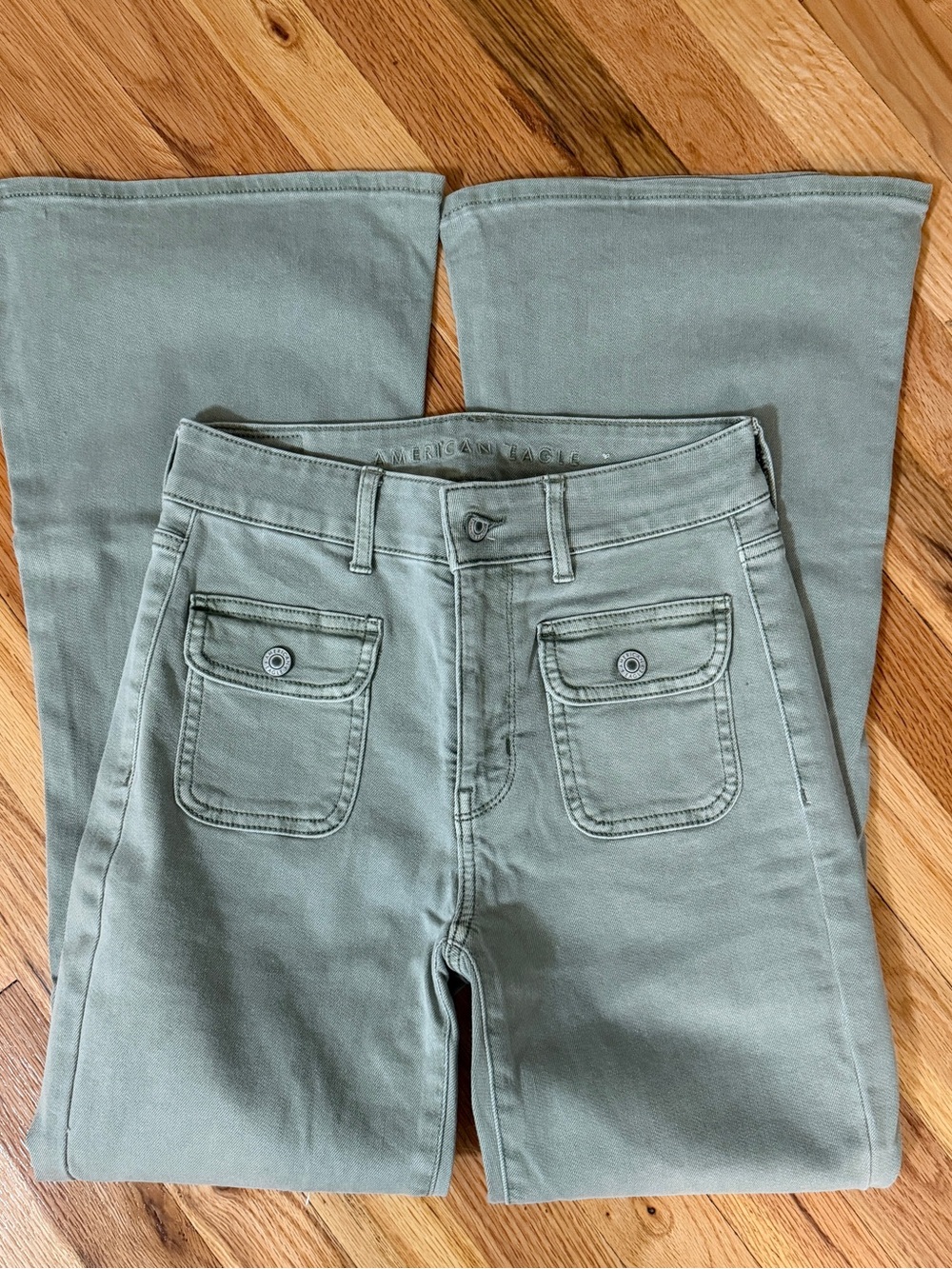 American Eagle Outfitters Women’s Sage Green Flare Utility Jeans